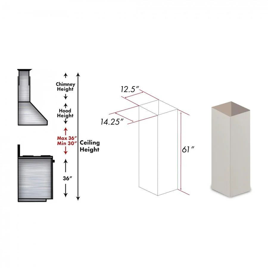 ZLINE KITCHEN AND BATH KBITTE ZLINE 61 in. Wooden Chimney Extension for Ceilings up to 12.5 ft. (KBiTT-E) - Image 2