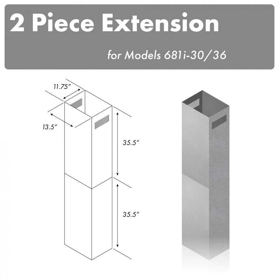 ZLINE KITCHEN AND BATH 2PCEXT681I3036 ZLINE 71 in. Extended Chimney (2PCEXT-681i-30/36)