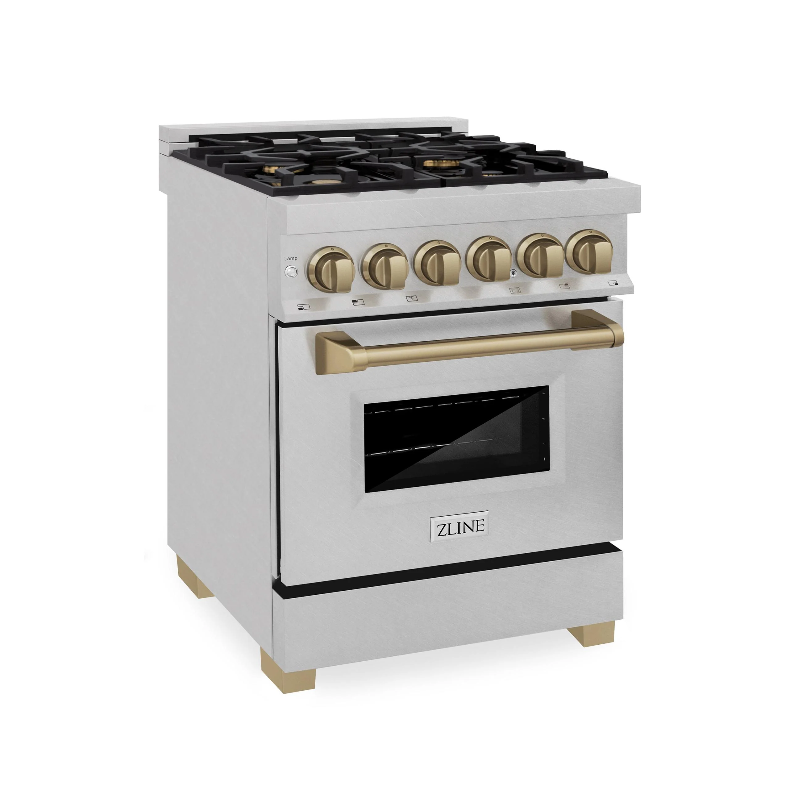 ZLINE KITCHEN AND BATH RASZSN24CB ZLINE Autograph Edition 24 in. 2.8 cu. ft. Legacy Dual Fuel Range with 4 Burner Gas Cooktop and Electric Convection Oven in Satin in Stainless Steel and Champagne Bronze Accents (RASZ-SN-24-CB) Bronze - Image 2