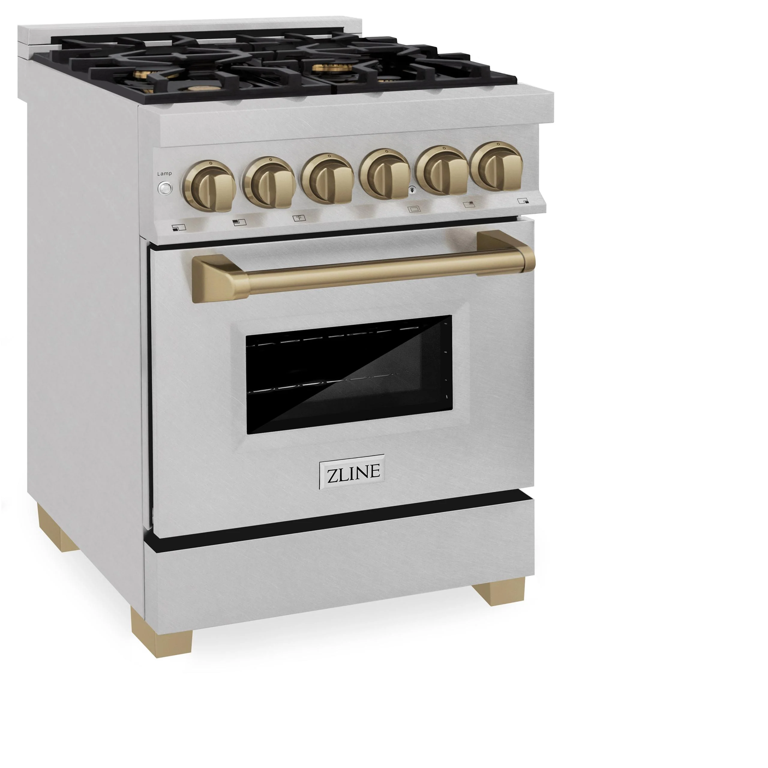 ZLINE KITCHEN AND BATH RASZSN24CB ZLINE Autograph Edition 24 in. 2.8 cu. ft. Legacy Dual Fuel Range with 4 Burner Gas Cooktop and Electric Convection Oven in Satin in Stainless Steel and Champagne Bronze Accents (RASZ-SN-24-CB) Bronze - Image 3