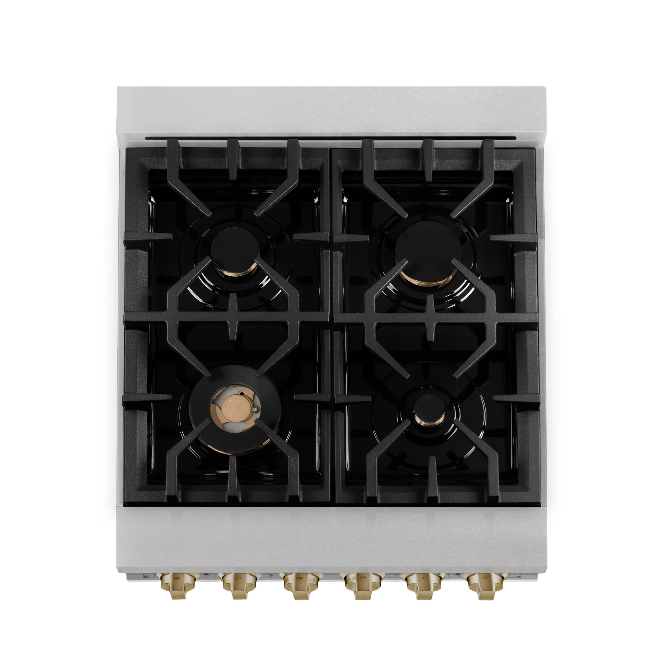 ZLINE KITCHEN AND BATH RASZSN24CB ZLINE Autograph Edition 24 in. 2.8 cu. ft. Legacy Dual Fuel Range with 4 Burner Gas Cooktop and Electric Convection Oven in Satin in Stainless Steel and Champagne Bronze Accents (RASZ-SN-24-CB) Bronze - Image 5