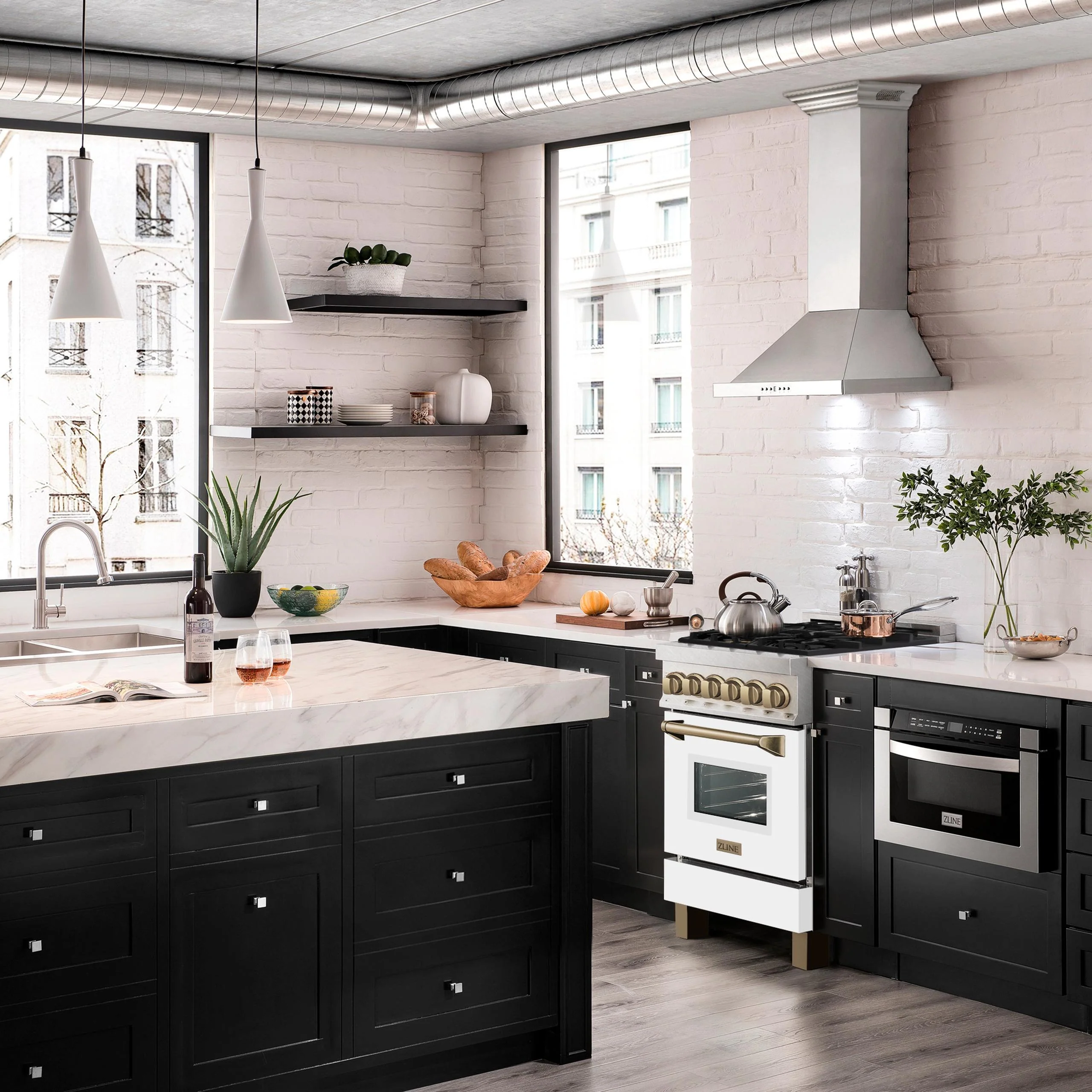 ZLINE KITCHEN AND BATH RASZWM24CB ZLINE Autograph Edition 24 in. 2.8 cu. ft. Legacy Dual Fuel Range with 4 Burner Gas Cooktop and Electric Convection Oven in Satin Stainless Steel with White Matte Door and Champagne Bronze Accents (RASZ-WM-24-CB) Bronze - Image 3