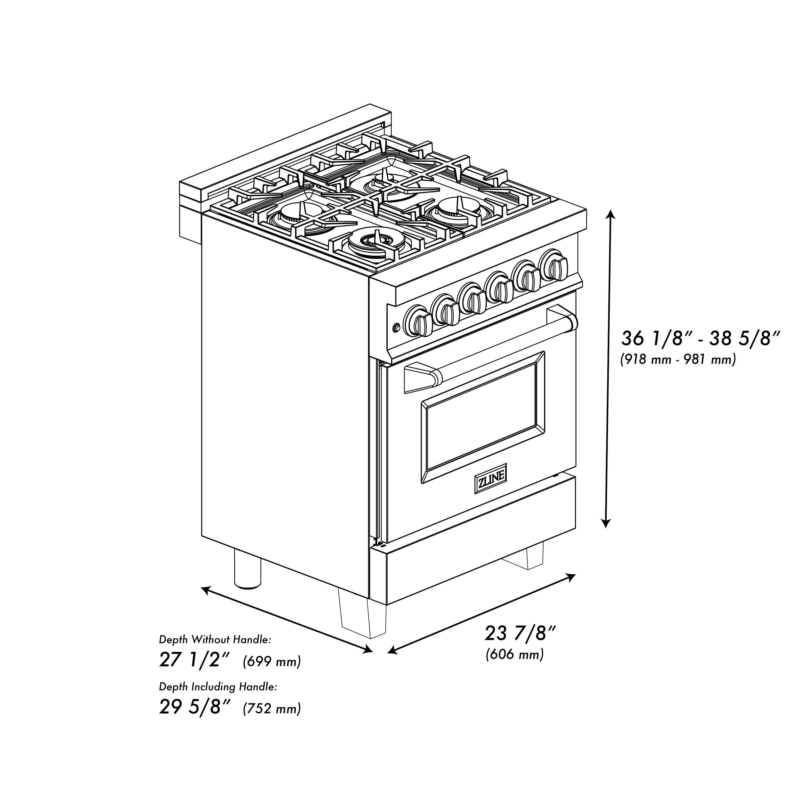 ZLINE KITCHEN AND BATH RASZSN24MB ZLINE Autograph Edition 24 in. 2.8 cu. ft. Legacy Dual Fuel Range with 4 Burner Gas Cooktop and Electric Convection Oven in Satin in Stainless Steel and Matte Black Accents (RASZ-SN-24-MB) Black - Image 17