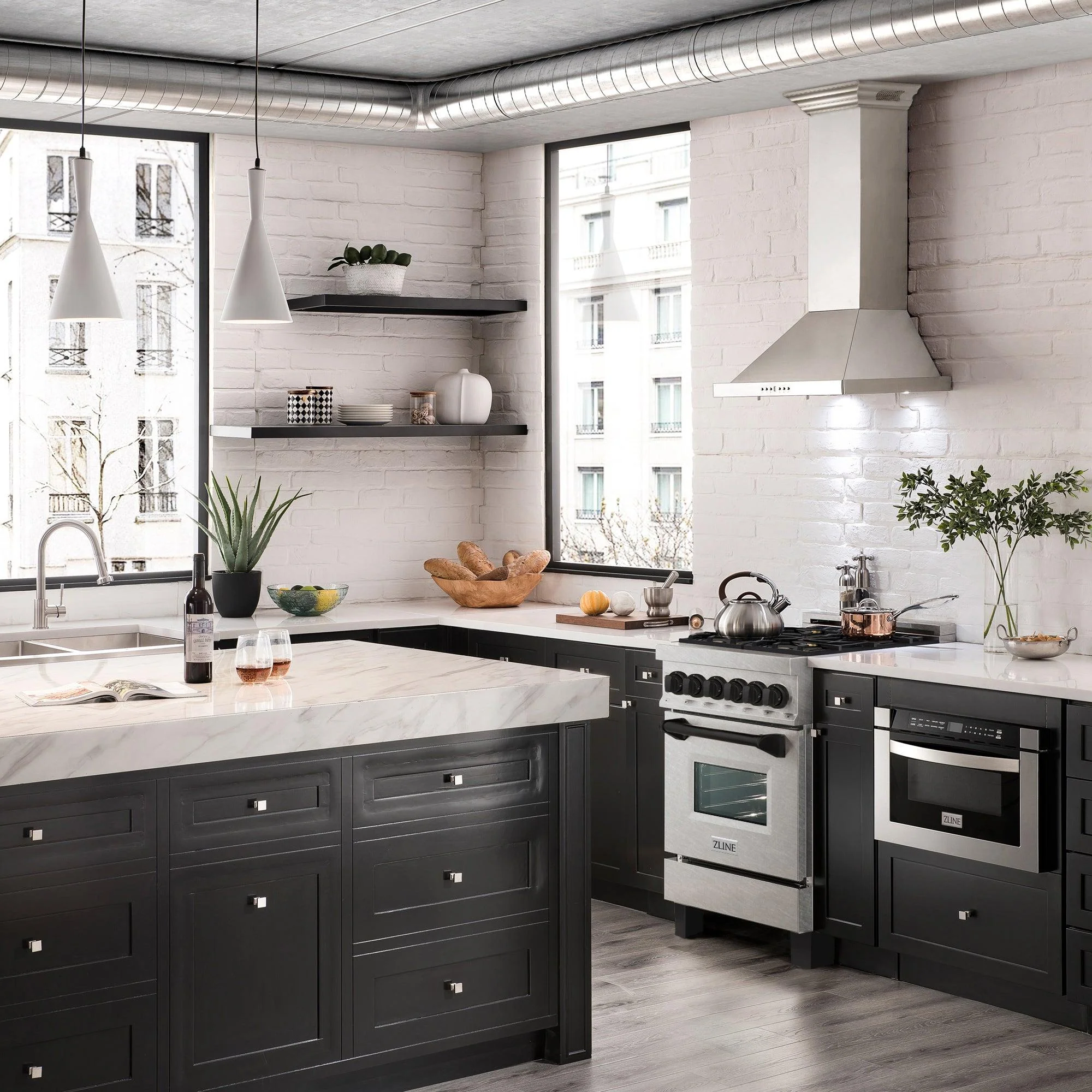 ZLINE KITCHEN AND BATH RASZSN24MB ZLINE Autograph Edition 24 in. 2.8 cu. ft. Legacy Dual Fuel Range with 4 Burner Gas Cooktop and Electric Convection Oven in Satin in Stainless Steel and Matte Black Accents (RASZ-SN-24-MB) Black - Image 3