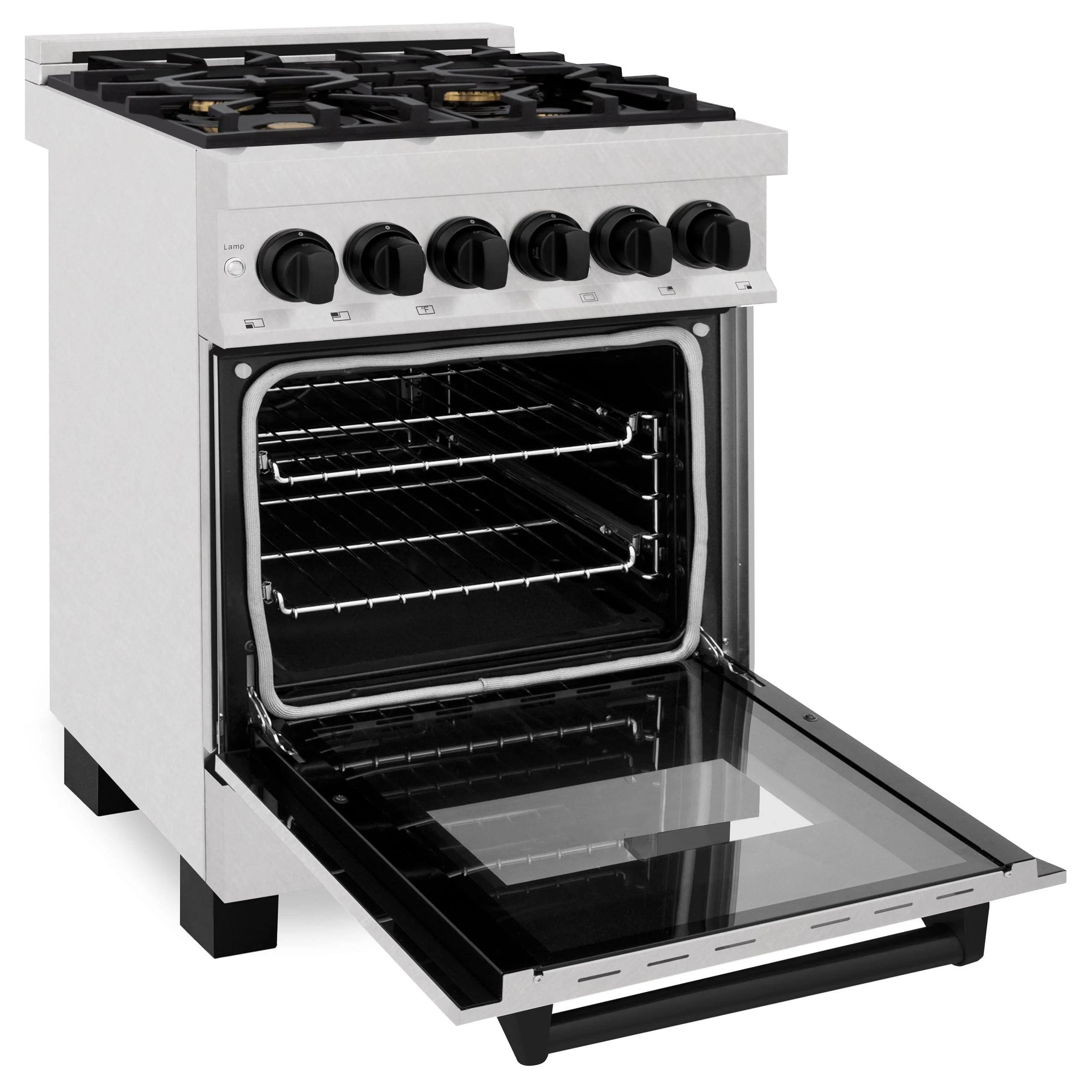 ZLINE KITCHEN AND BATH RASZSN24MB ZLINE Autograph Edition 24 in. 2.8 cu. ft. Legacy Dual Fuel Range with 4 Burner Gas Cooktop and Electric Convection Oven in Satin in Stainless Steel and Matte Black Accents (RASZ-SN-24-MB) Black - Image 6