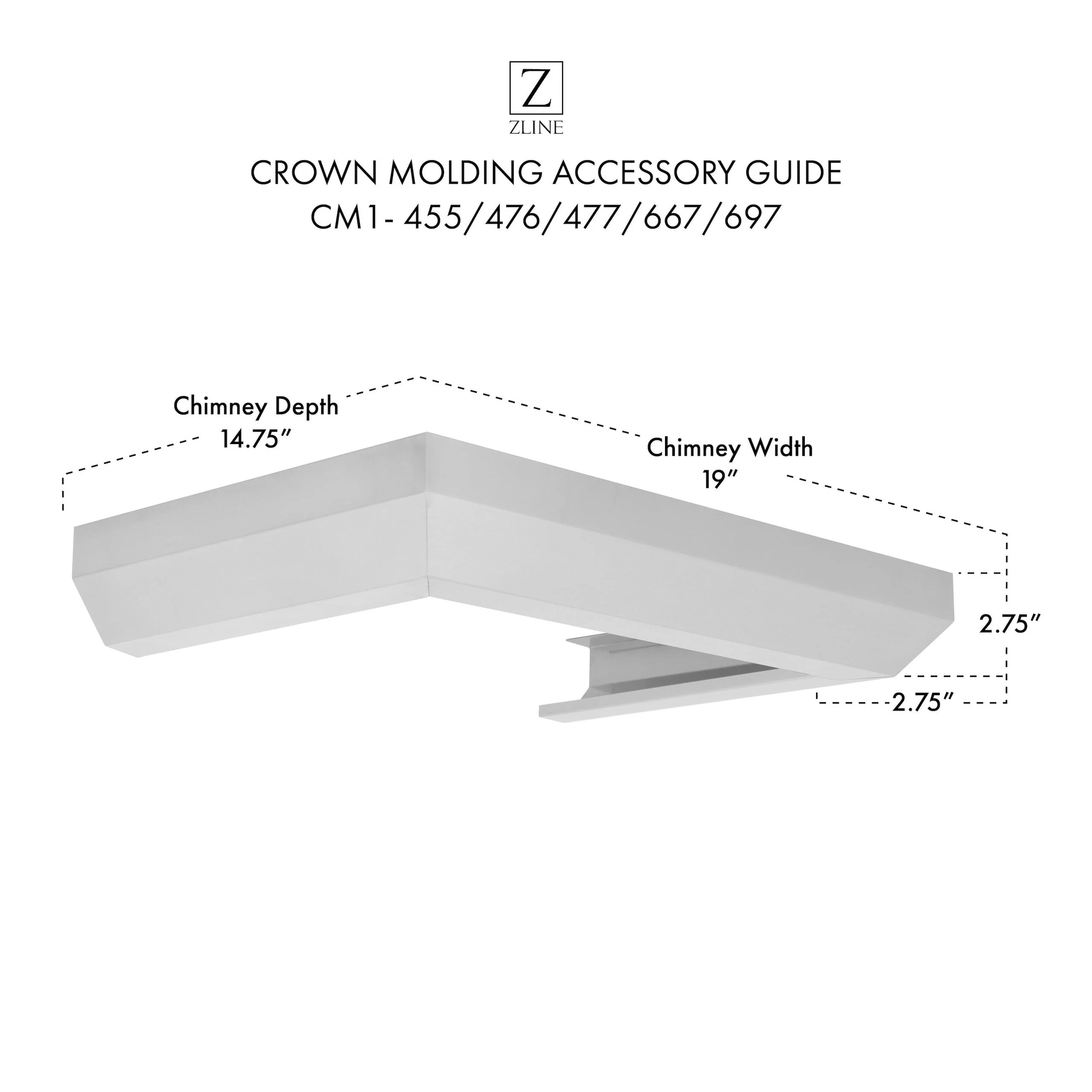ZLINE KITCHEN AND BATH CM1455476477667697 ZLINE Crown Molding Profile 1 for Wall Mount Range Hood (CM1-455/476/477/667/697) - Image 5