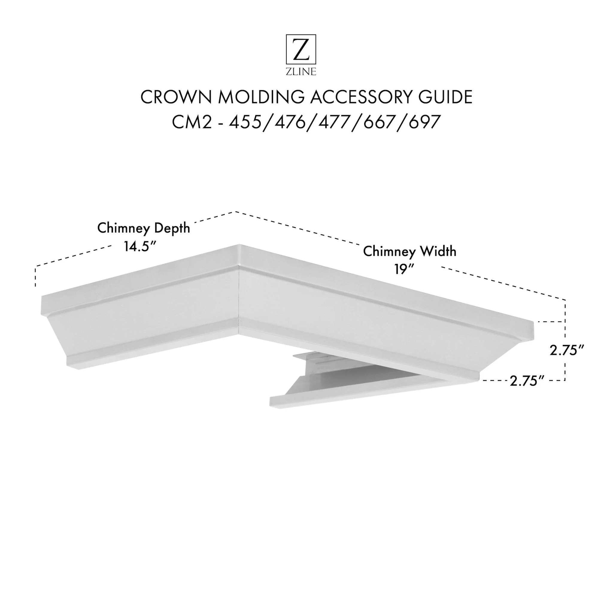 ZLINE KITCHEN AND BATH CM2455476477667697 ZLINE Crown Molding Profile 2 for Wall Mount Range Hood (CM2-455/476/477/667/697) - Image 7