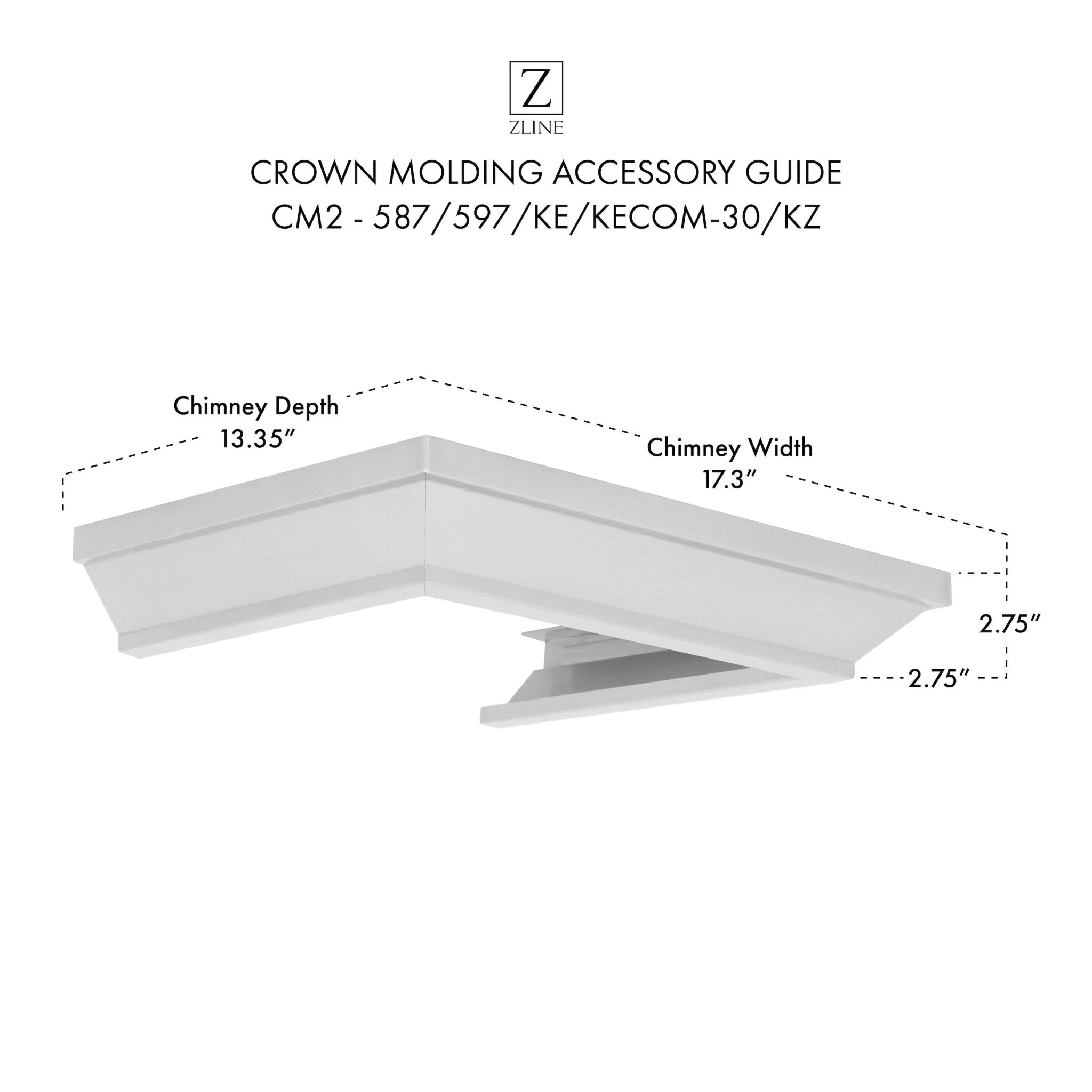 ZLINE KITCHEN AND BATH CM2587597KEKECOM30KZ ZLINE Crown Molding Profile 2 for Wall Mount Range Hood (CM2-587/597/KE/KECOM-30/KZ) - Image 7