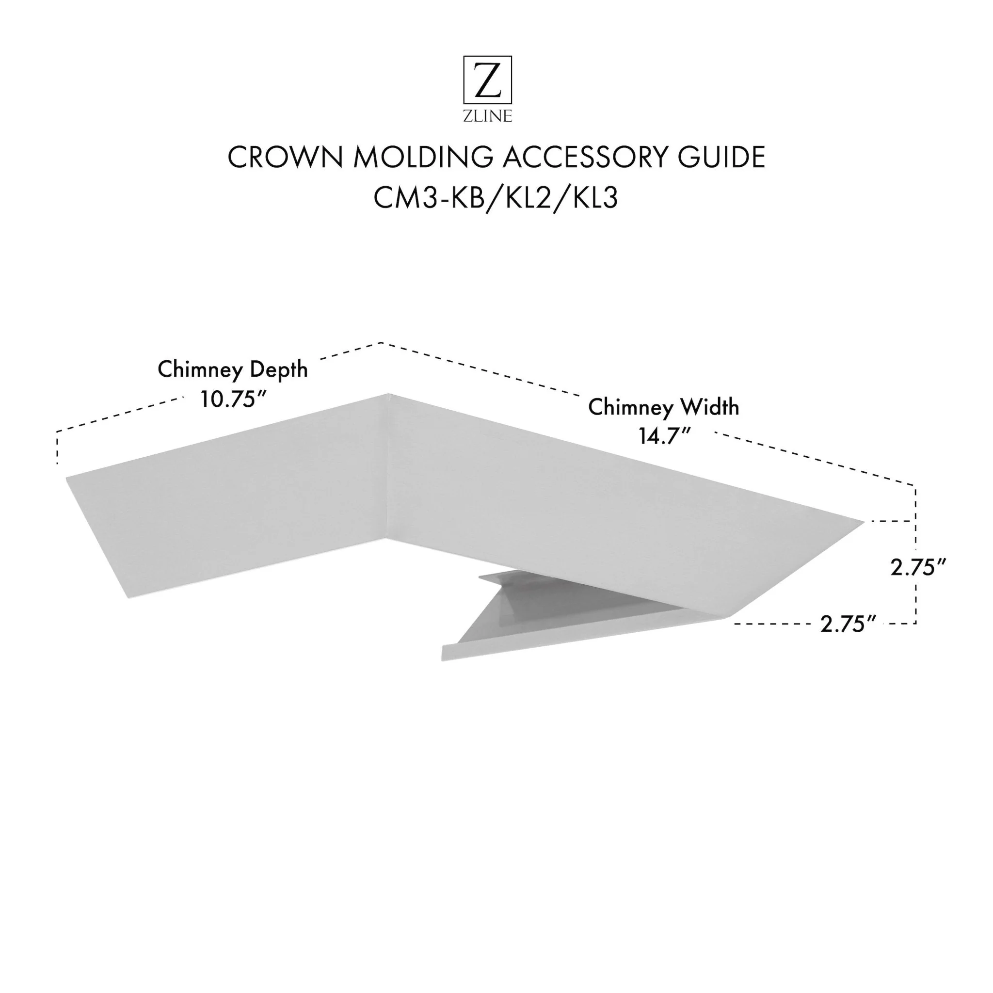 ZLINE KITCHEN AND BATH CM3KBKL2KL3 ZLINE Crown Molding Profile 3 for Wall Mount Range Hood (CM3-KB/KL2/KL3) - Image 7