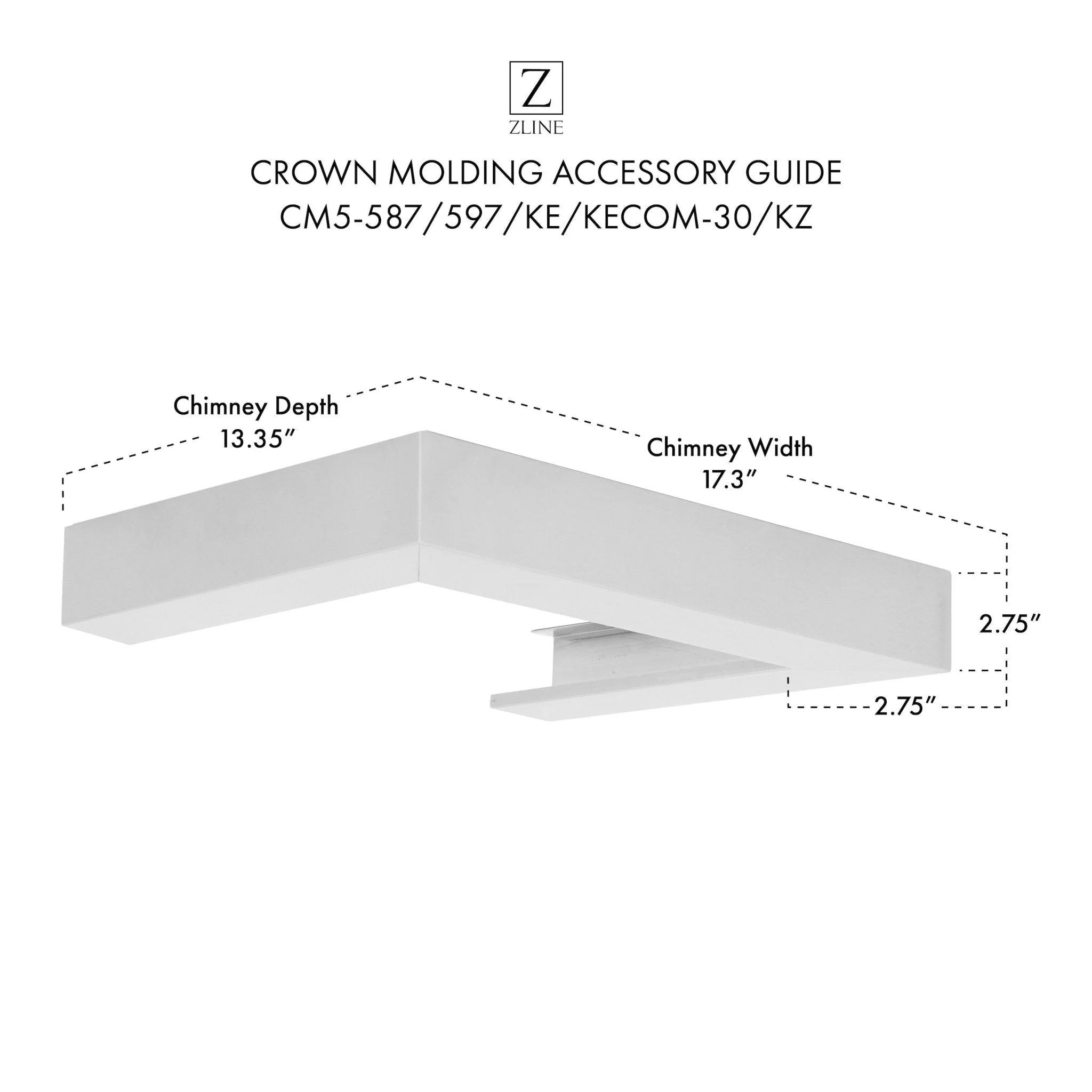 ZLINE KITCHEN AND BATH CM5587597KEKECOM30KZ ZLINE Crown Molding Profile 5 for Wall Mount Range Hood (CM5-587/597/KE/KECOM-30/KZ) - Image 9