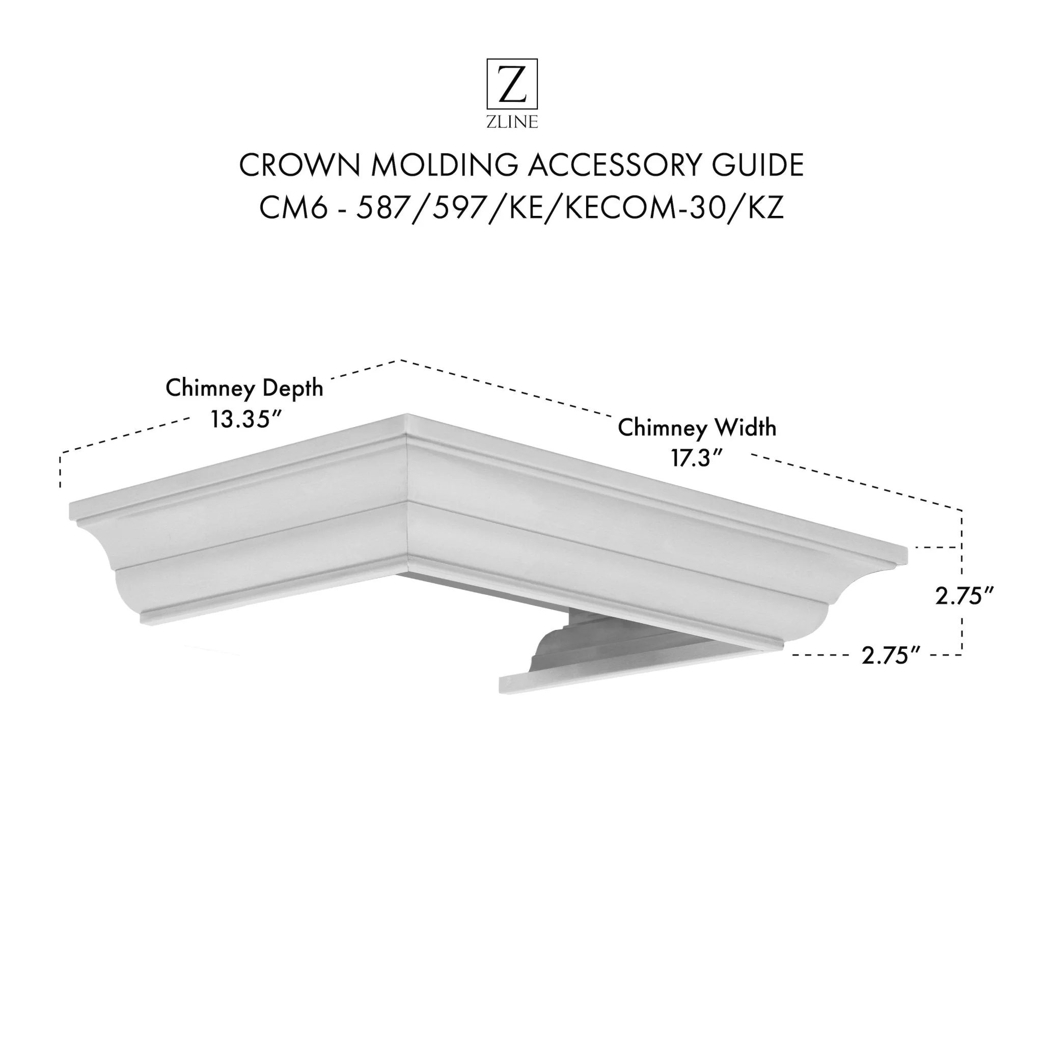 ZLINE KITCHEN AND BATH CM6587597KEKECOM30KZ ZLINE Crown Molding Profile 6 for Wall Mount Range Hood (CM6-587/597/KE/KECOM-30/KZ) - Image 9
