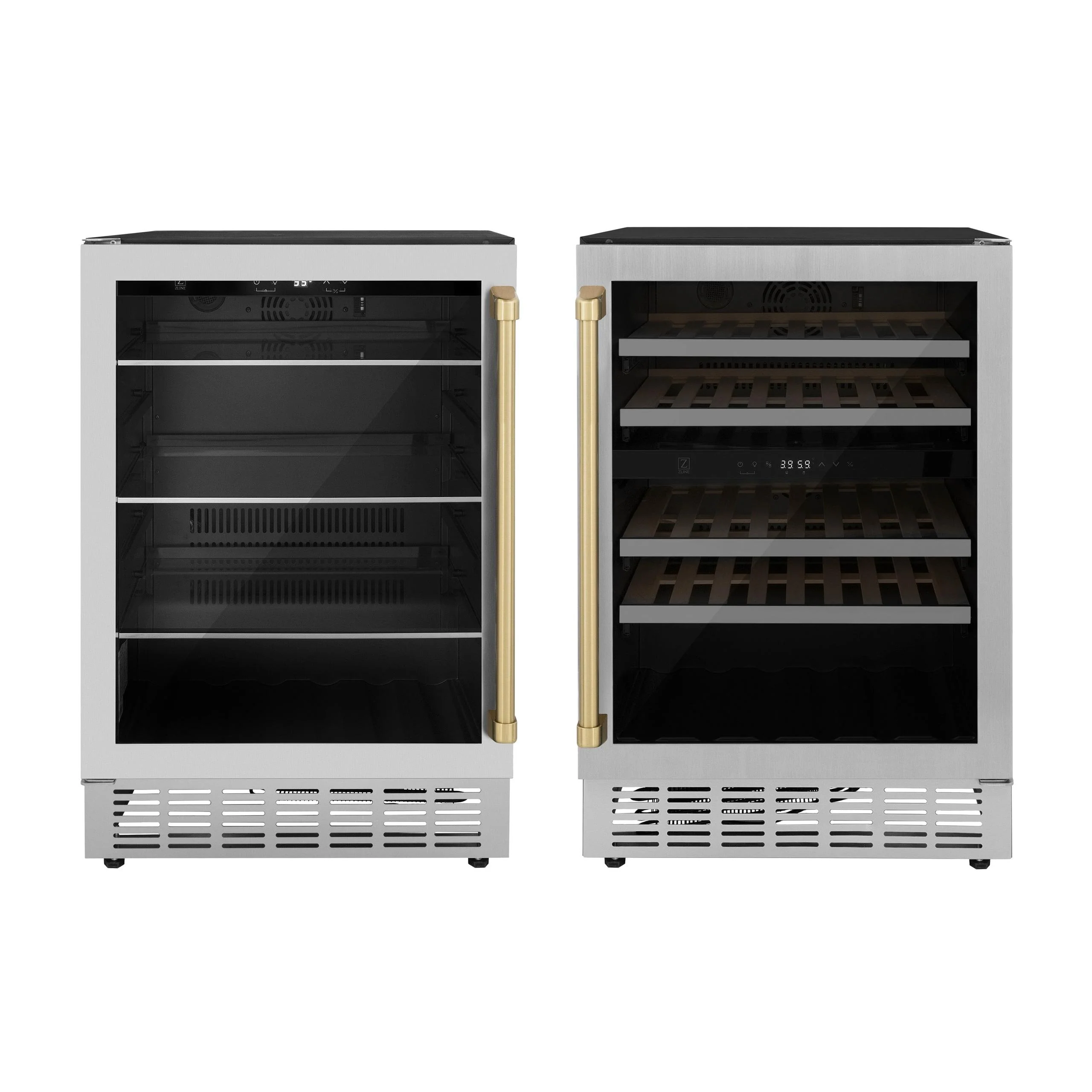 ZLINE KITCHEN AND BATH 2AKPRBVRWVCB ZLINE Autograph Edition Kitchen Package with 24" Wine Cooler and 24" Beverage Fridge with Champagne Bronze Accents (2AKP-RBV-RWV-CB)