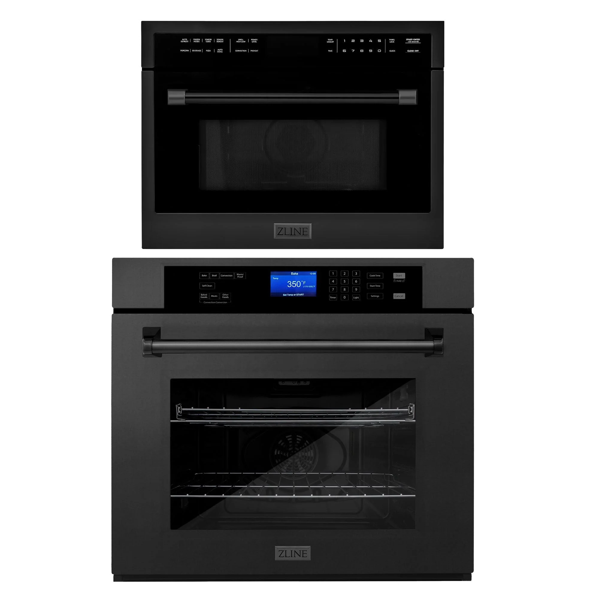 ZLINE KITCHEN AND BATH 2KPMW24AWS30BS ZLINE Black Stainless Steel 24 in. Built-in Convection Microwave Oven and 30 in. Single Wall Oven with Self Clean (2KP-MW24-AWS30BS)