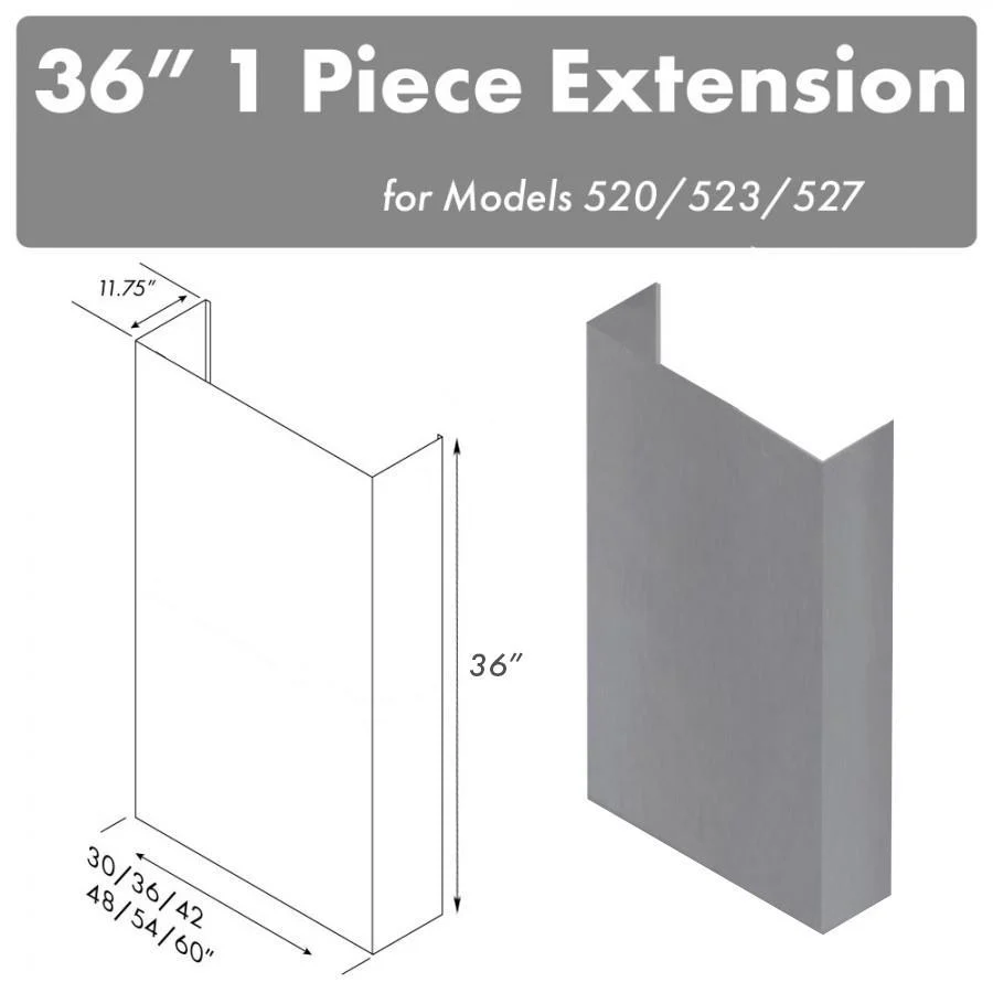 ZLINE KITCHEN AND BATH 520523527363FTEXT ZLINE 36 in. Chimney for 36 in. Under Cabinet Hoods (520/523/527-36-3FTEXT)