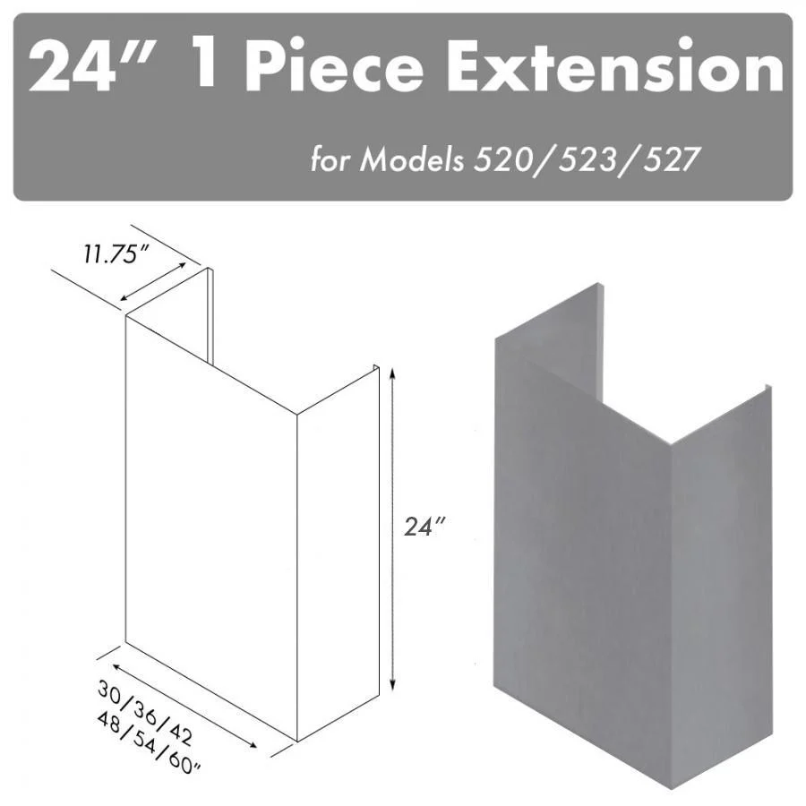 ZLINE KITCHEN AND BATH 520523527422FTEXT ZLINE 24" Chimney for 42 in. Under Cabinet Hoods (520/523/527-42-2FTEXT)