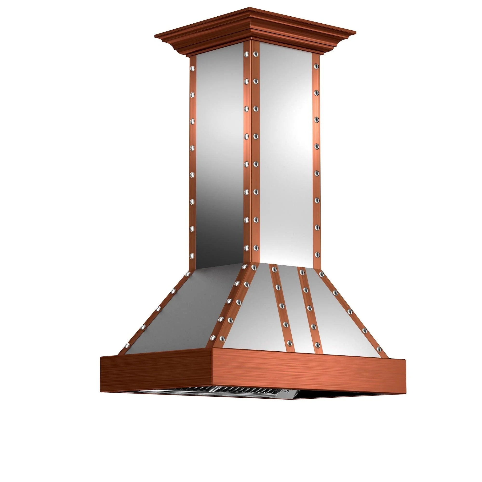 ZLINE KITCHEN AND BATH 655ISCCCS36 ZLINE 36 in. Designer Series Satin Stainless Steel Island Mount Range Hood with Copper Trim (655i-SCCCS-36)