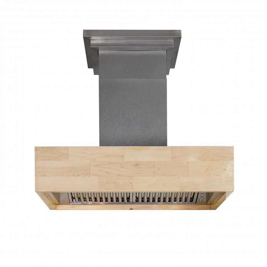ZLINE KITCHEN AND BATH 681IMRD42 ZLINE 42 in. Remote Blower Designer Series Wooden Island Mount Range Hood in Butcher Block (681iM-RD-42)