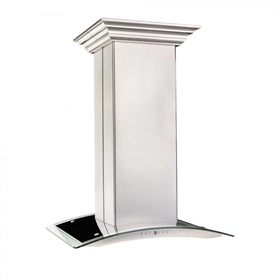 ZLINE KITCHEN AND BATH 8GL14IS36 ZLINE 36 in. Convertible Vent Island Mount Range Hood in Satin Stainless Steel and Glass (8GL14iS-36)