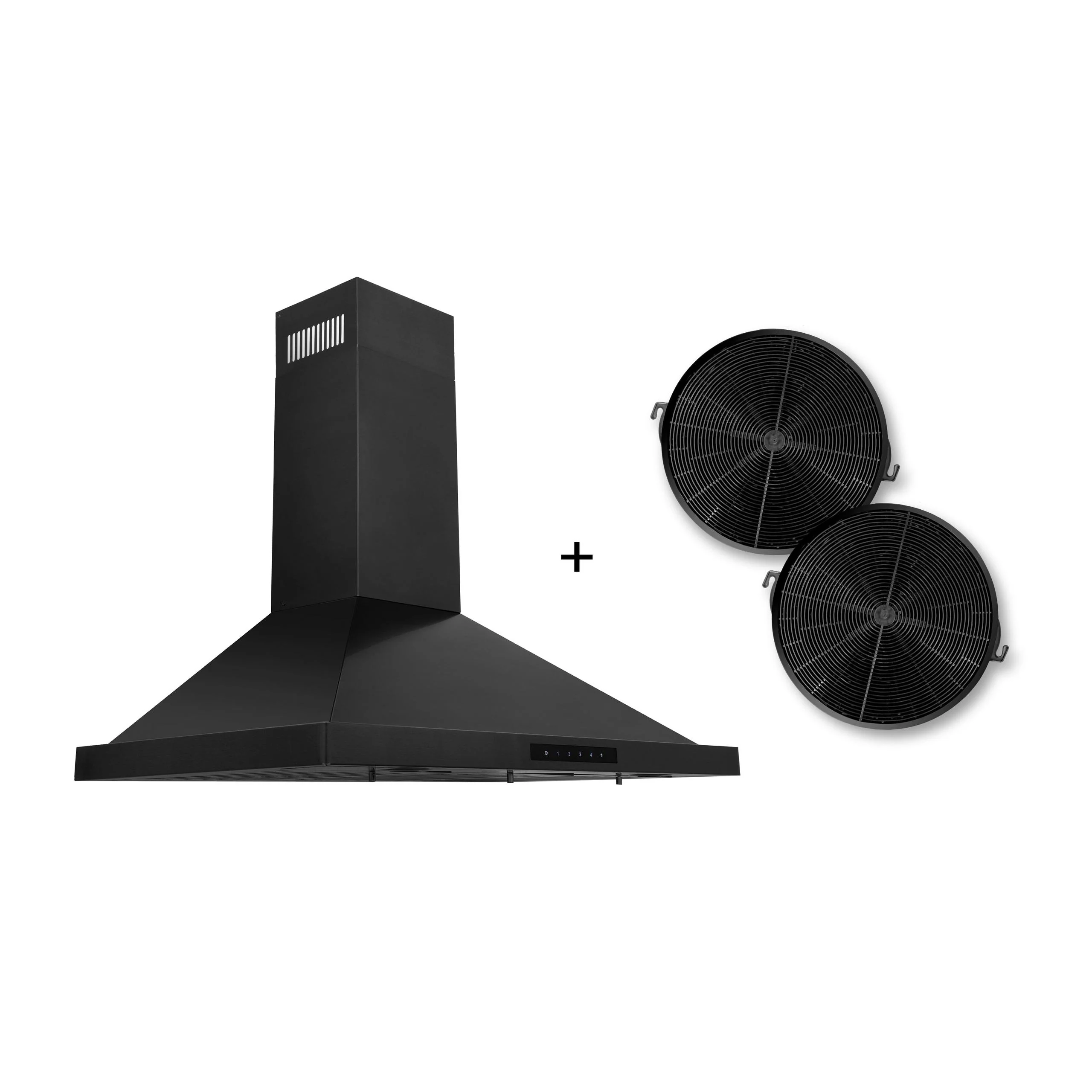 ZLINE KITCHEN AND BATH BSKBNCF36 ZLINE 36" Convertible Wall Mount Range Hood in Black Stainless Steel with Set of 2 Charcoal Filters, LED lighting and Dishwasher-Safe Baffle Filters (BSKBN-CF-36)