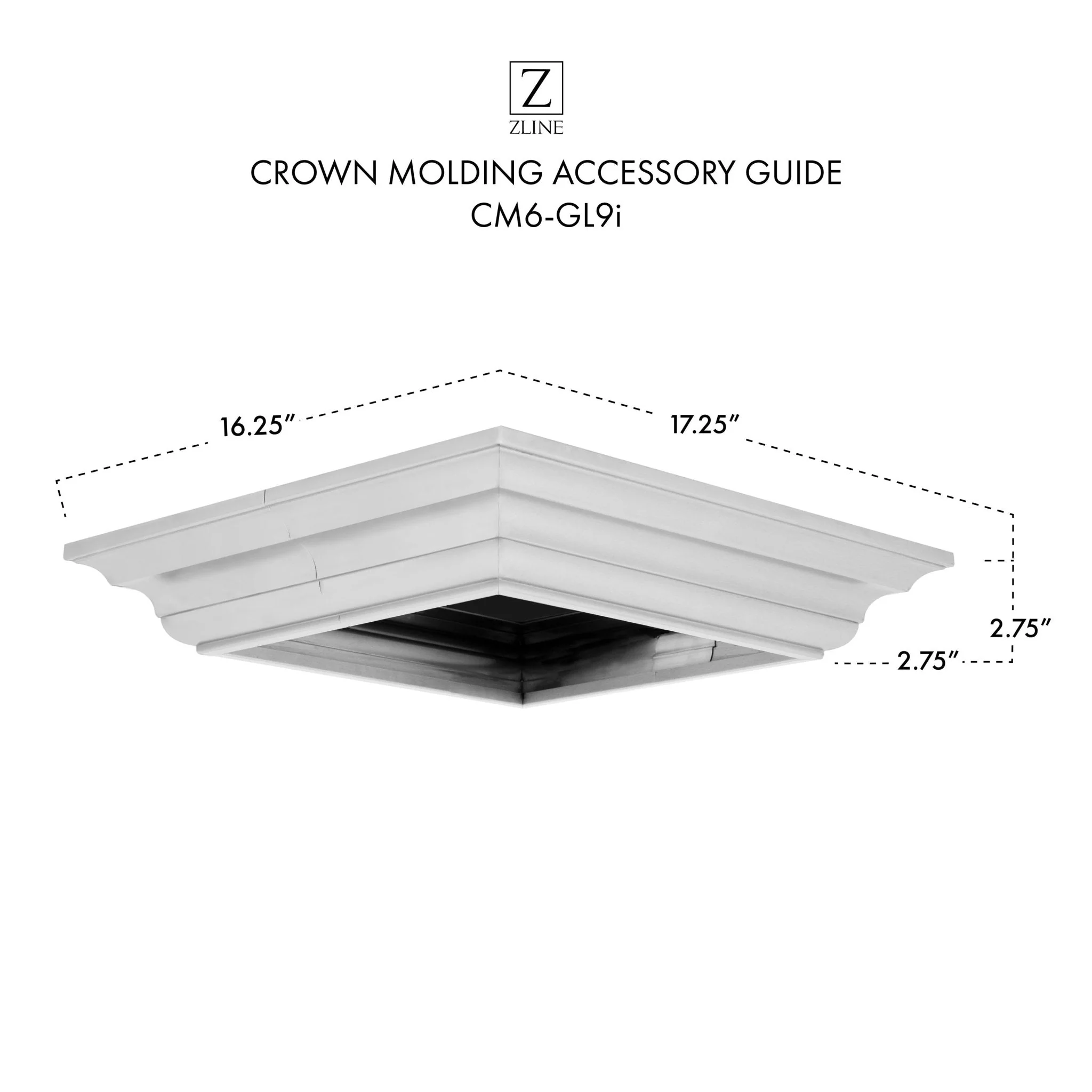 ZLINE KITCHEN AND BATH CM6GL9I ZLINE Crown Molding Profile 6 for Island Mount Range Hood (CM6-GL9i) - Image 4