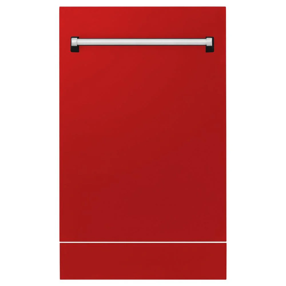 ZLINE KITCHEN AND BATH DPVRM18 ZLINE 18" Tallac Dishwasher Panel in Red Matte with Traditional Handle (DPV-RM-18) Red - Image 2