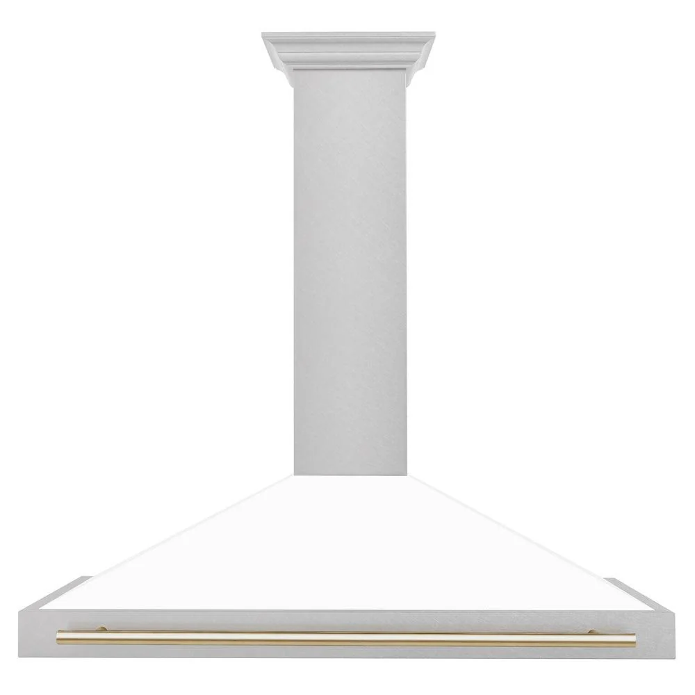ZLINE KITCHEN AND BATH KB4SNZWM48G ZLINE 48 in. Autograph Edition Convertible Fingerprint Resistant Satin in Stainless Steel Range Hood with White Matte Shell and Polished Gold Handle (KB4SNZ-WM48-G) Gold - Image 3