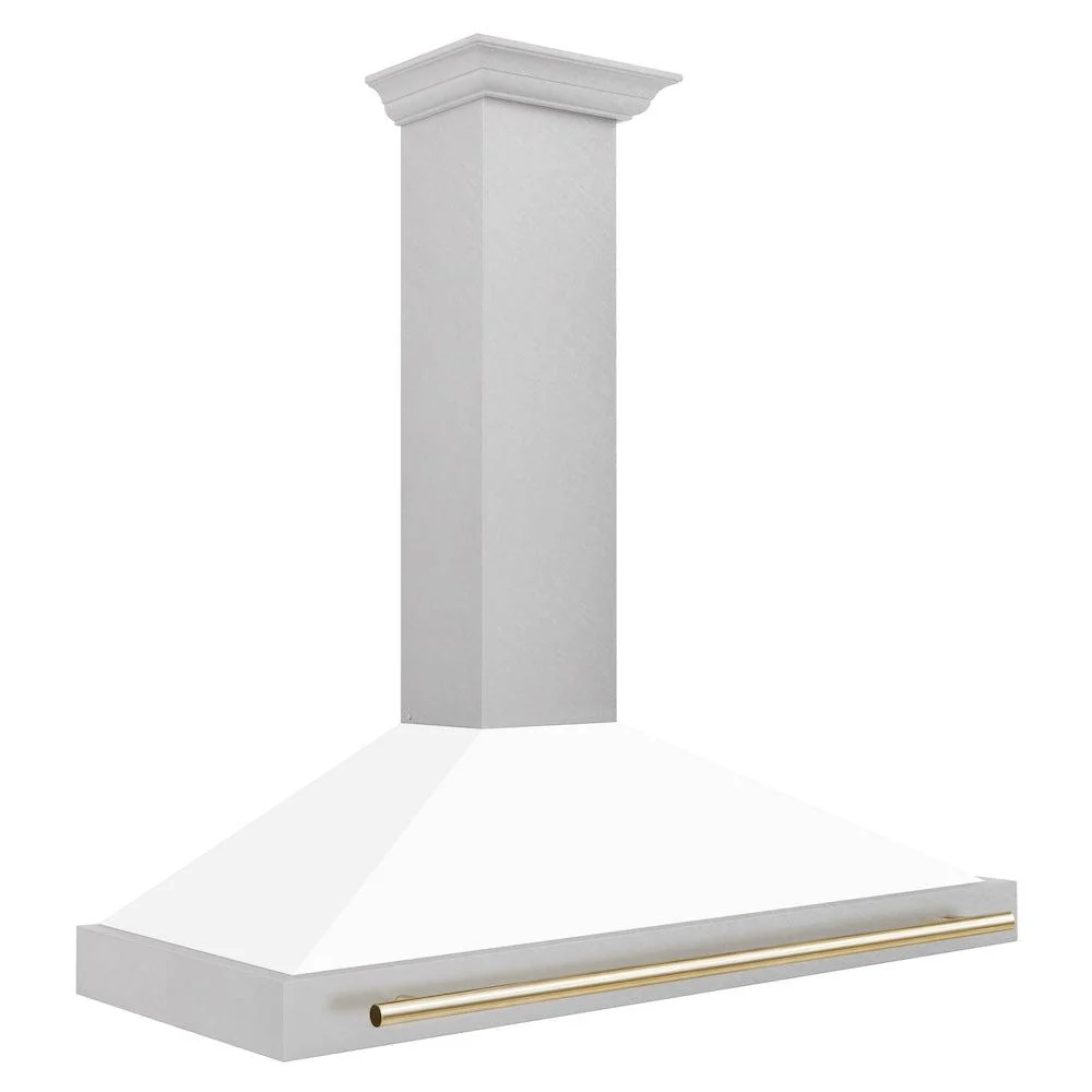 ZLINE KITCHEN AND BATH KB4SNZWM48G ZLINE 48 in. Autograph Edition Convertible Fingerprint Resistant Satin in Stainless Steel Range Hood with White Matte Shell and Polished Gold Handle (KB4SNZ-WM48-G) Gold - Image 4