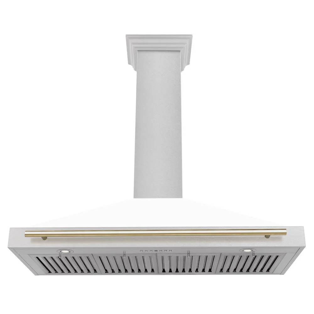 ZLINE KITCHEN AND BATH KB4SNZWM48G ZLINE 48 in. Autograph Edition Convertible Fingerprint Resistant Satin in Stainless Steel Range Hood with White Matte Shell and Polished Gold Handle (KB4SNZ-WM48-G) Gold - Image 5