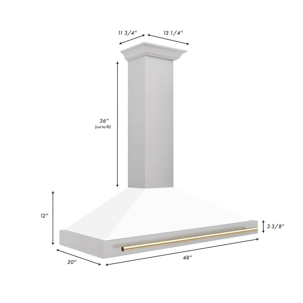 ZLINE KITCHEN AND BATH KB4SNZWM48G ZLINE 48 in. Autograph Edition Convertible Fingerprint Resistant Satin in Stainless Steel Range Hood with White Matte Shell and Polished Gold Handle (KB4SNZ-WM48-G) Gold - Image 7