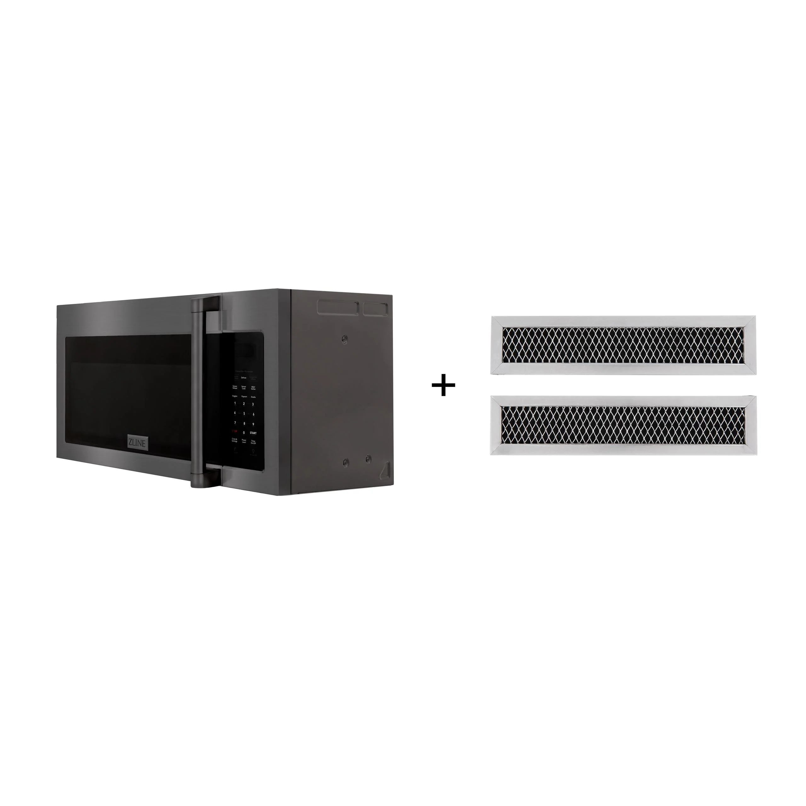 ZLINE KITCHEN AND BATH MWOOTRCFH30BS Products ZLINE 30" 1.5 cu. ft. Over the Range Microwave in Black in Stainless Steel with Traditional Handle and Set of 2 Charcoal Filters (MWO-OTRCFH-30-BS)