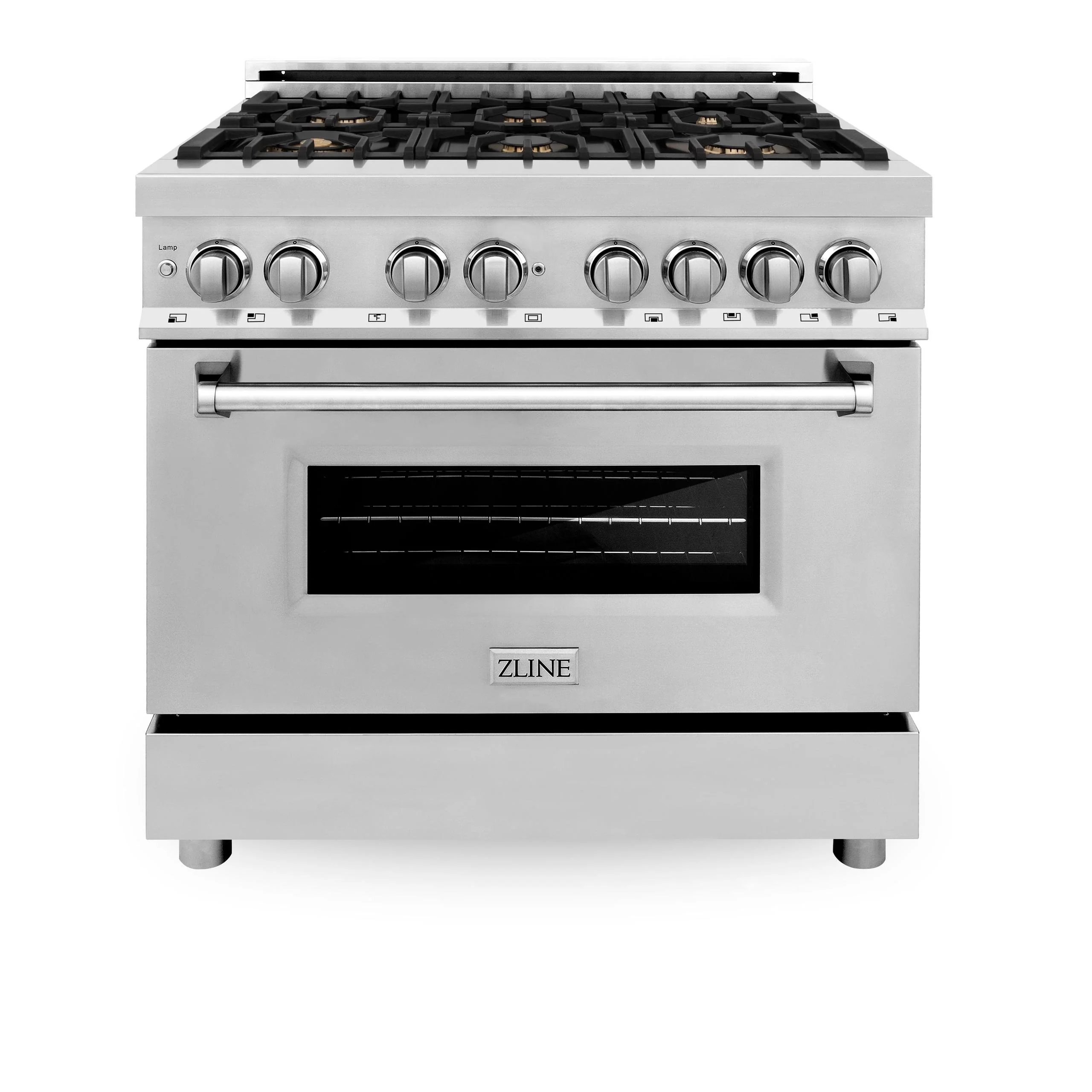 ZLINE KITCHEN AND BATH RABRGR36 ZLINE 36 in. 4.6 cu. ft. Legacy Dual Fuel Range with Gas Cooktop and Electric Convection Oven in Stainless Steel with 6 Brass Burners and Griddle (RA-BR-GR-36)