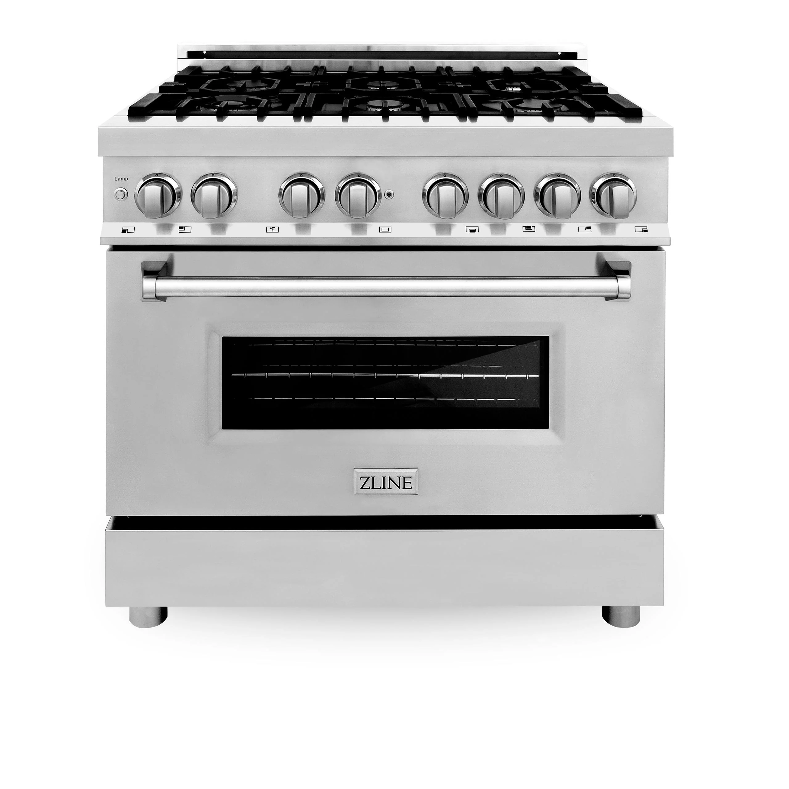 ZLINE KITCHEN AND BATH RAGR36 ZLINE 36 in. 4.6 cu. ft. Legacy Dual Fuel Range with 6 Burner Gas Cooktop and Electric Convection Oven in Stainless Steel with Griddle (RA-GR-36)