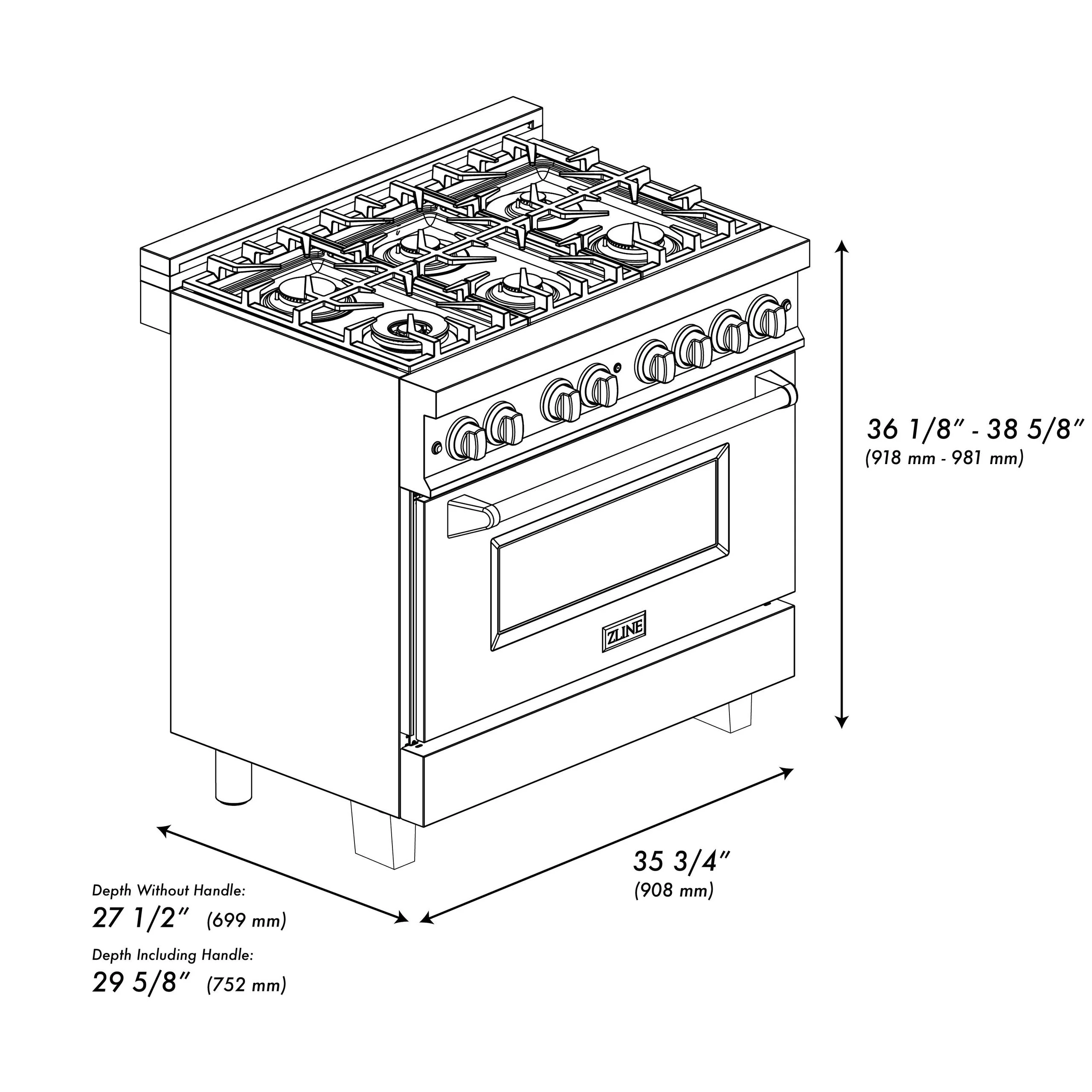 ZLINE KITCHEN AND BATH RASSNBRGR36 ZLINE 36 in. 4.6 cu. ft. Legacy Dual Fuel Range with Gas Cooktop and Electric Convection Oven in Satin in Stainless Steel with 6 Brass Burners and Griddle (RAS-SN-BR-GR-36) - Image 13