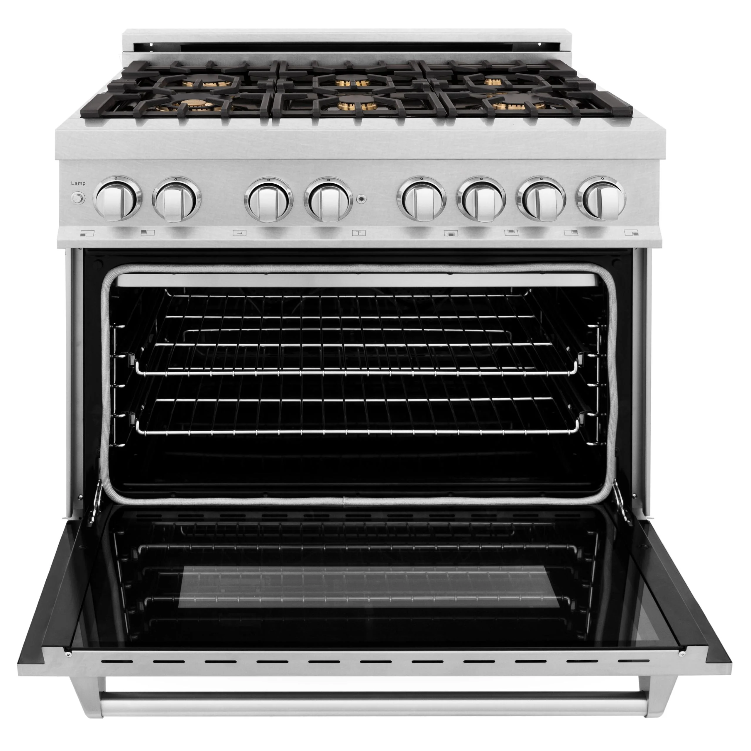 ZLINE KITCHEN AND BATH RASSNBRGR36 ZLINE 36 in. 4.6 cu. ft. Legacy Dual Fuel Range with Gas Cooktop and Electric Convection Oven in Satin in Stainless Steel with 6 Brass Burners and Griddle (RAS-SN-BR-GR-36) - Image 3