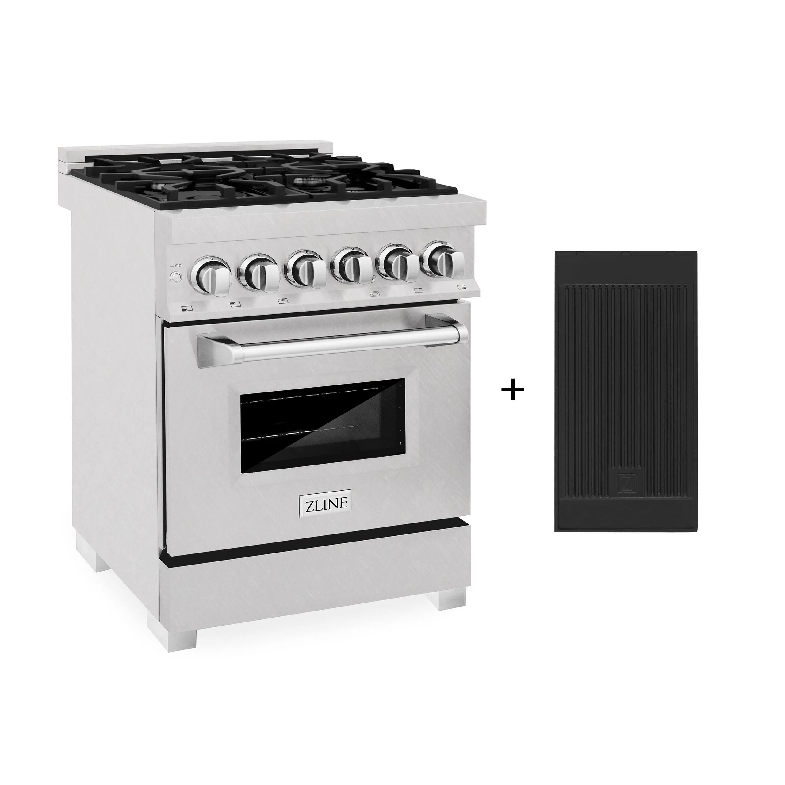 ZLINE KITCHEN AND BATH RASSNGR24 ZLINE 24 in. 2.8 cu. ft. Legacy Dual Fuel Range with 4 Burner Gas Cooktop and Electric Convection Oven in Satin Stainless Steel with Griddle (RAS-SN-GR-24)