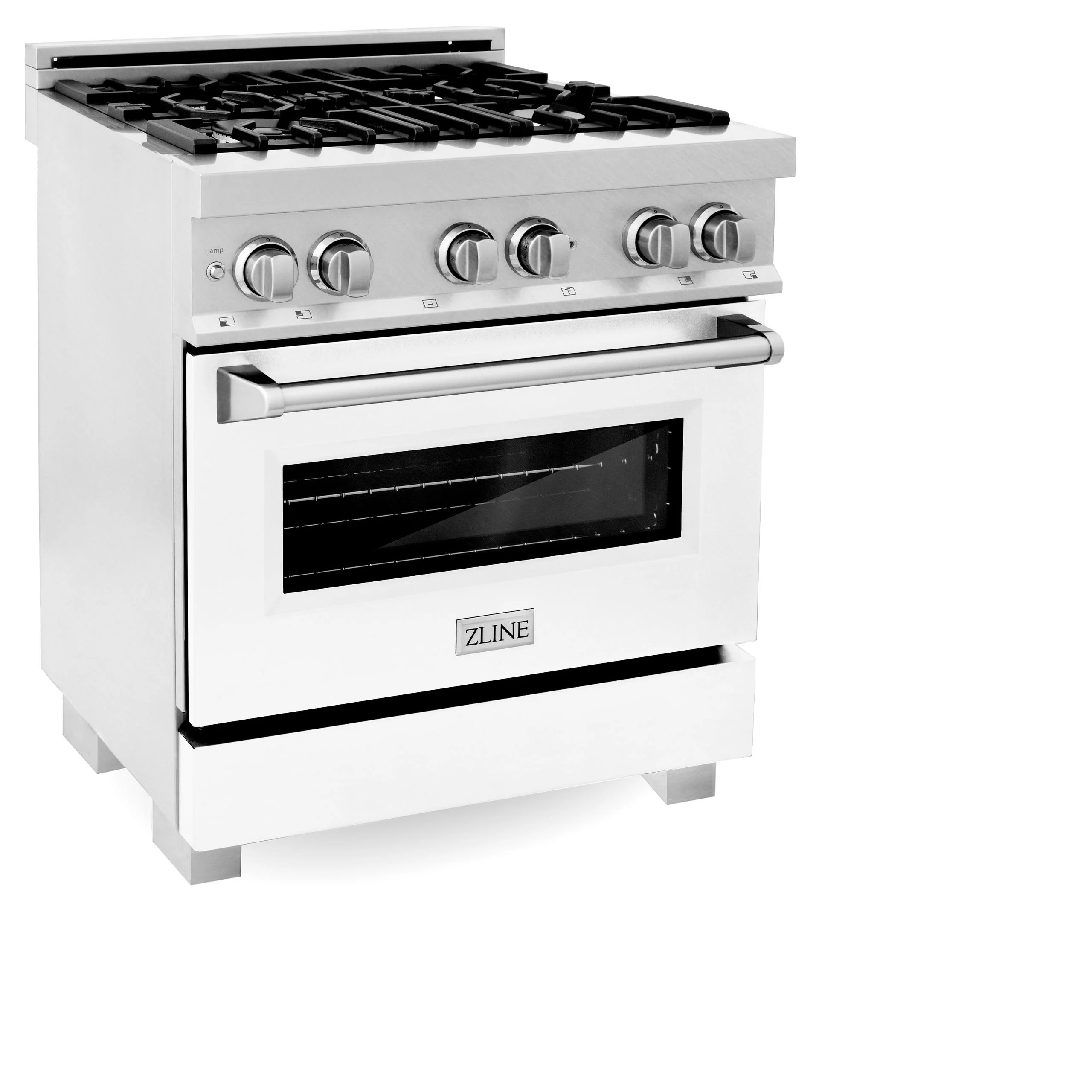 ZLINE KITCHEN AND BATH RASWMGR30 ZLINE 30 in. 4.0 cu. ft. Legacy Dual Fuel Range with 4 Burner Gas Cooktop and Electric Convection Oven in Satin in Stainless Steel with White Matte Door and Griddle (RAS-WM-GR-30) - Image 2