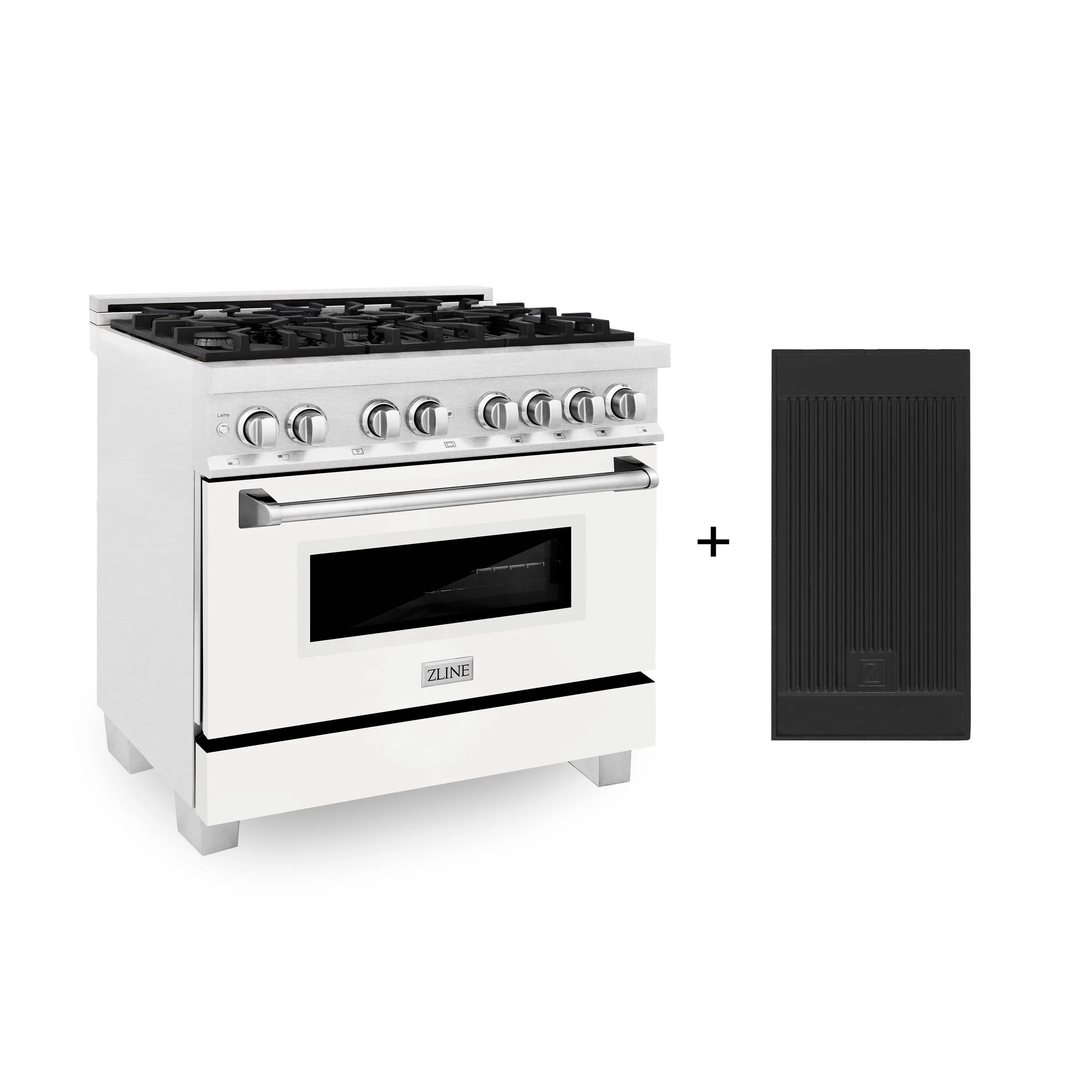 ZLINE KITCHEN AND BATH RASWMGR36 ZLINE 36 in. 4.6 cu. ft. Legacy Dual Fuel Range with 6 Burner Gas Cooktop and Electric Convection Oven in Satin in Stainless Steel with White Matte Door and Griddle (RAS-WM-GR-36) - Image 2
