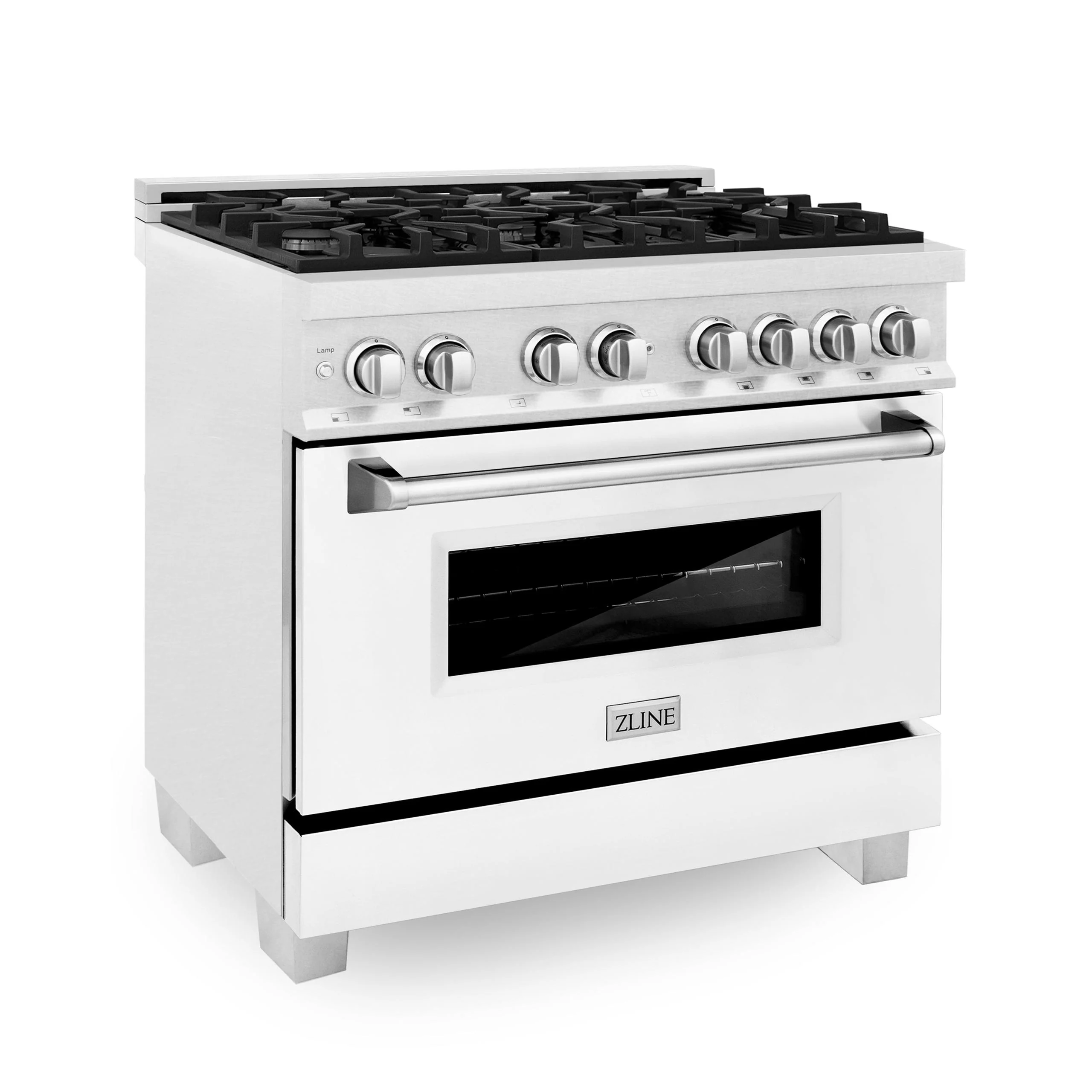 ZLINE KITCHEN AND BATH RASWMGR36 ZLINE 36 in. 4.6 cu. ft. Legacy Dual Fuel Range with 6 Burner Gas Cooktop and Electric Convection Oven in Satin in Stainless Steel with White Matte Door and Griddle (RAS-WM-GR-36) - Image 3