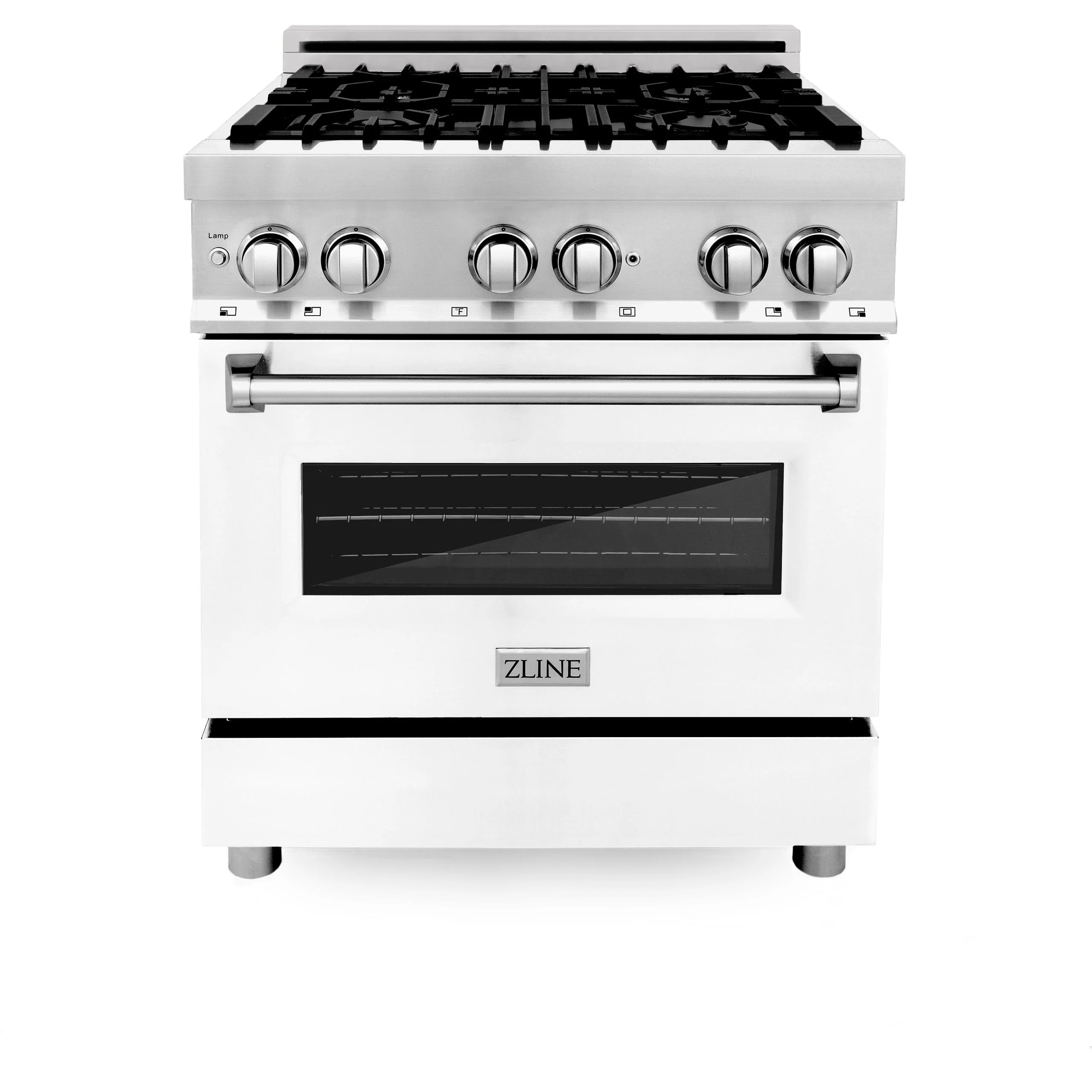 ZLINE KITCHEN AND BATH RAWMGR30 ZLINE 30 in. 4.0 cu. ft. Legacy Dual Fuel Range with 4 Burner Gas Cooktop and Electric Convection Oven in Stainless Steel with Griddle and White Matte Door (RA-WM-GR-30) - Image 2