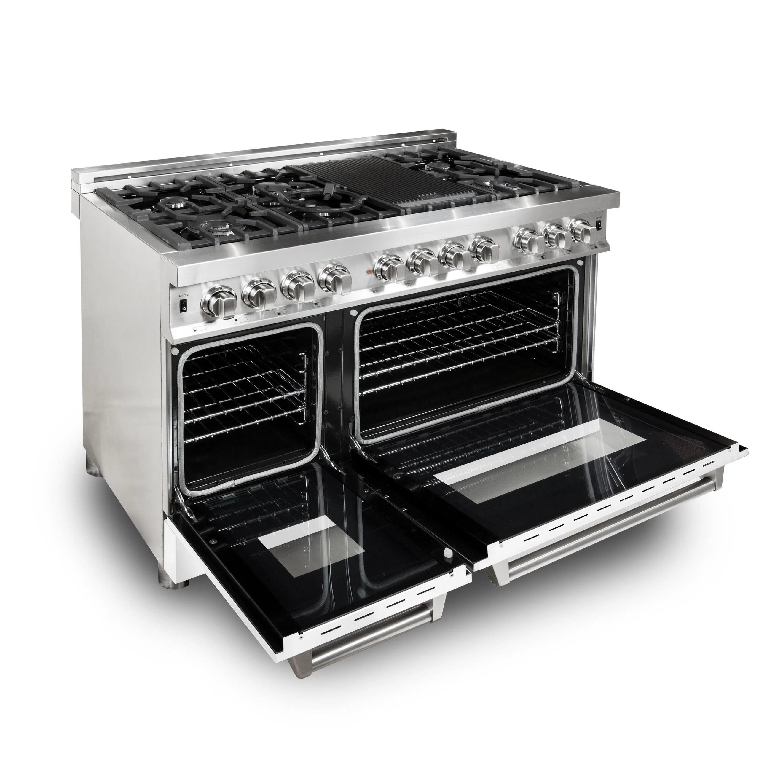 ZLINE KITCHEN AND BATH RAWMGR48 ZLINE 48 in. 6.0 cu. ft. Legacy Dual Fuel Range with 7 Burner Gas Cooktop and 2 Electric Ovens in Stainless Steel with Griddle and White Matte Doors (RA-WM-GR-48) - Image 3