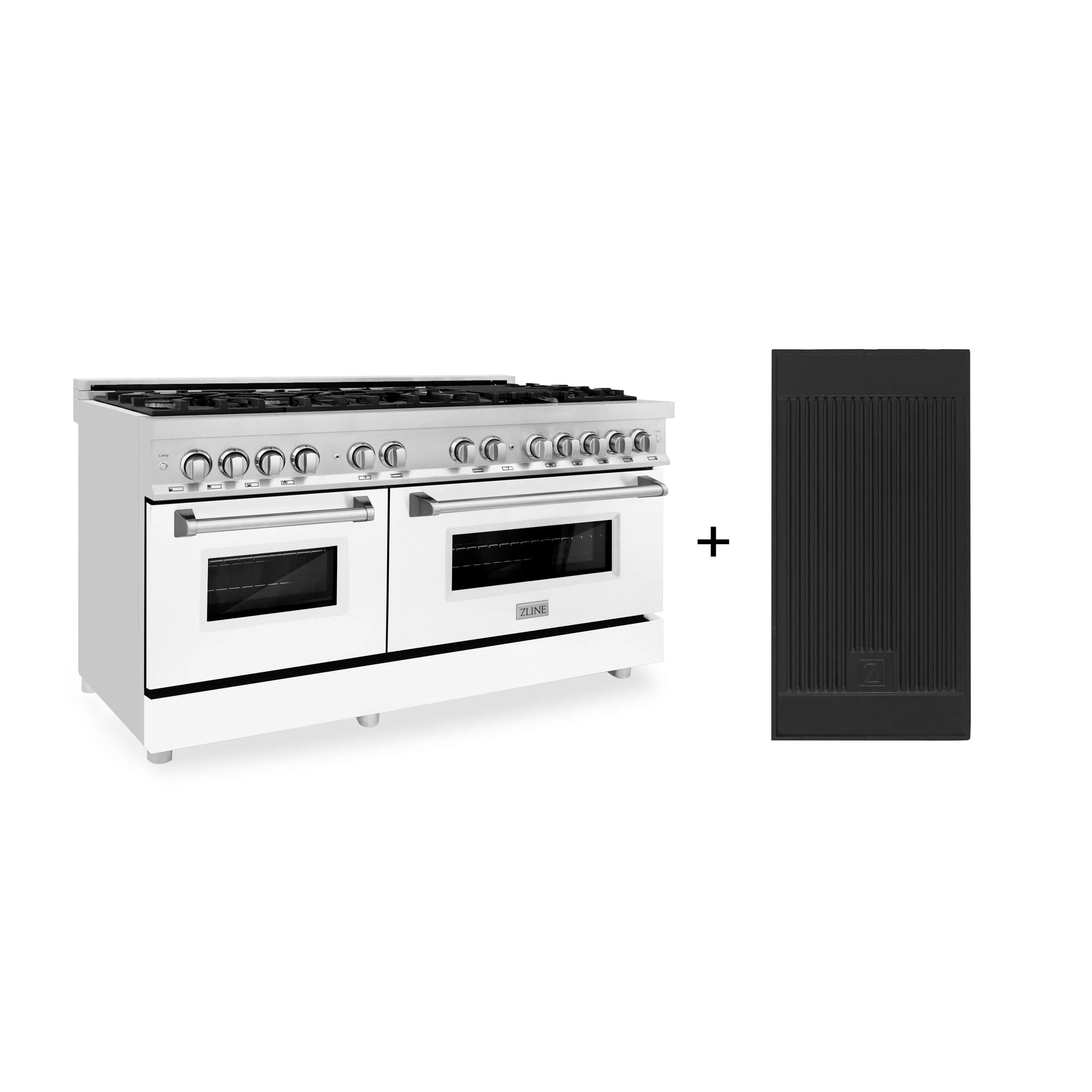 ZLINE KITCHEN AND BATH RAWMGR60 ZLINE 60 in. 7.4 cu. ft. Legacy Dual Fuel Range with 9 Burner Gas Cooktop and 2 Electric Convection Ovens in Stainless Steel with Griddle and White Matte Doors (RA-WM-GR-60)